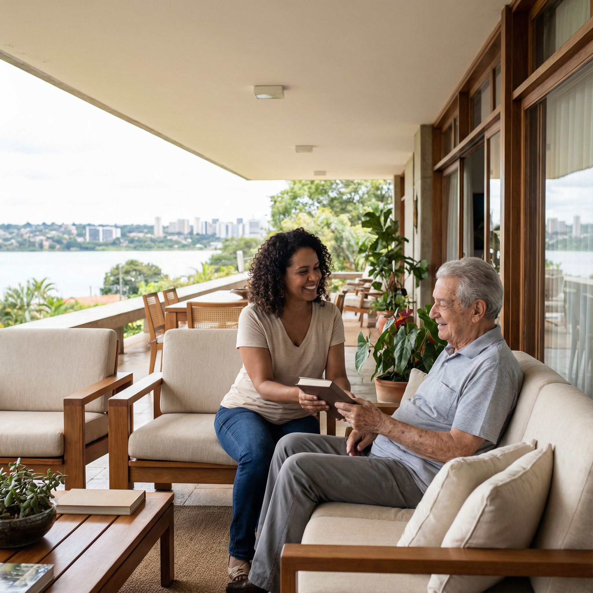 Cuidadora acompanhando idoso